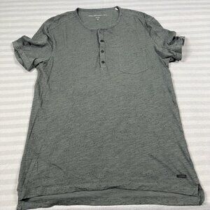 John Varvatos Shirt Mens Medium Gray Short Sleeve Henley Cotton Pocket Casual